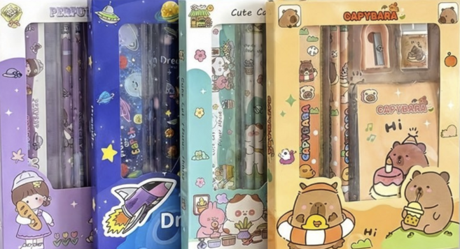 빅드림 어린이 생일 선물 초등 단체 구디백 학용품 문구 5종 세트, 옐로우 카피바라, 1세트