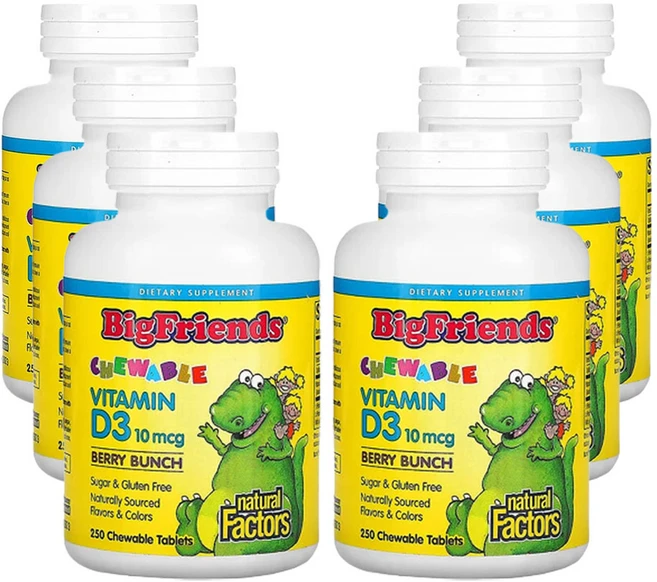 네츄럴펙터 빅프렌즈 츄어블 비타민D3 베리 번치 10mcg 츄어블, 6팩, 250정 - 쿠팡