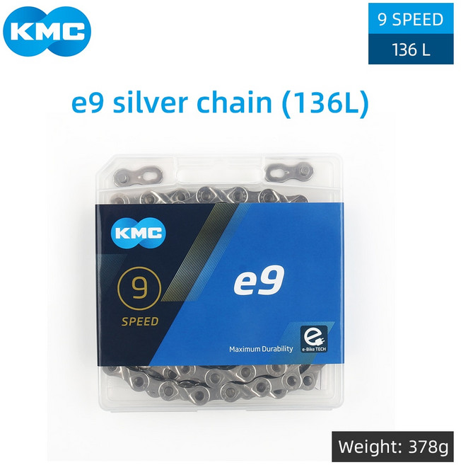 KMC E-BIKE E8 E9 E10 E11 E12 체인 8 9 10 11 12 속도 136 링크 방청 전기 스포츠 자전거 eBike Chains Original, KMC 136 e9 실버, 1개