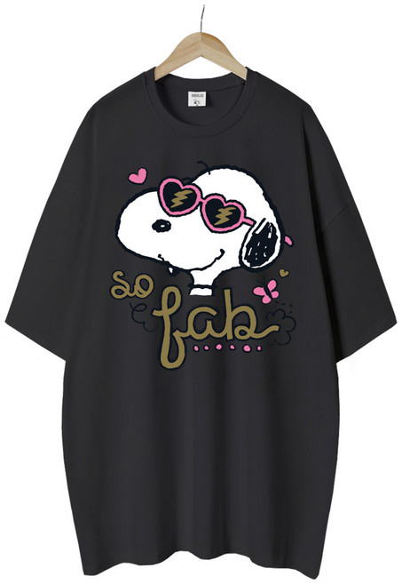 엠제이스타 피너츠 라이센스 여성 썬글라스 스누피 반팔 루즈핏 롱 프린팅 캐릭터 티셔츠 오버핏 반팔티