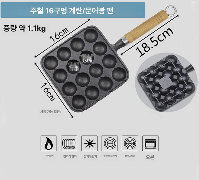 타코야끼 기계 주철문어 구이판 코팅 후라이팬 주형 메추리알, 기본 색상, 꿩알 모양틀오일 꽂이-인덕션형