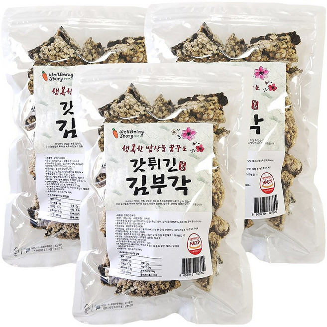 남원 찹쌀 갓튀긴 김부각 대용량 웰빙스토리 소담, 100g, 3개