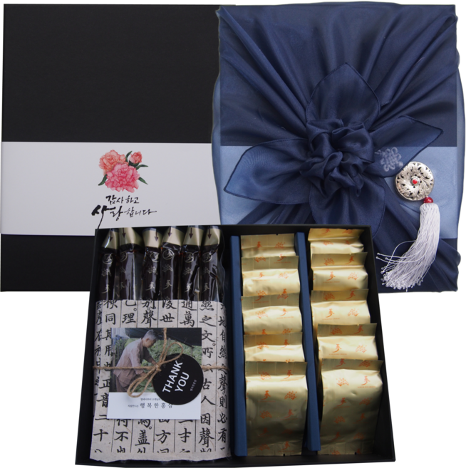 행복한 홍삼 국산 고려 홍삼 정과200g+홍삼 절편200g 답례품 선물 세트 보자기(네이비+노리개)+쇼핑백, 1개, 400g