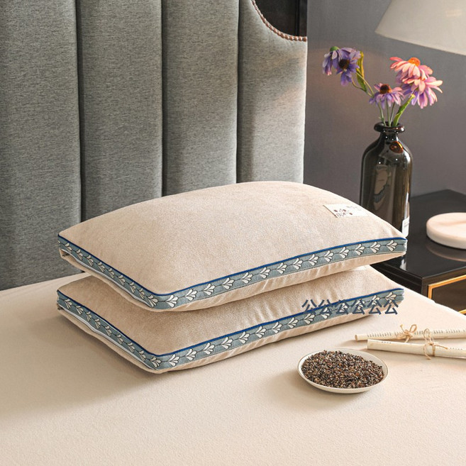 全蕎麥硬質護頸枕, 1件, 麻絨枕米色