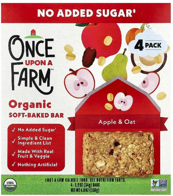 Once Upon A Farm 유기농 애플 오트 소프트바 4개입 아기 간식 귀리바 부드러운 식감 (미국산), 애플 오트 4개입 - 쿠팡