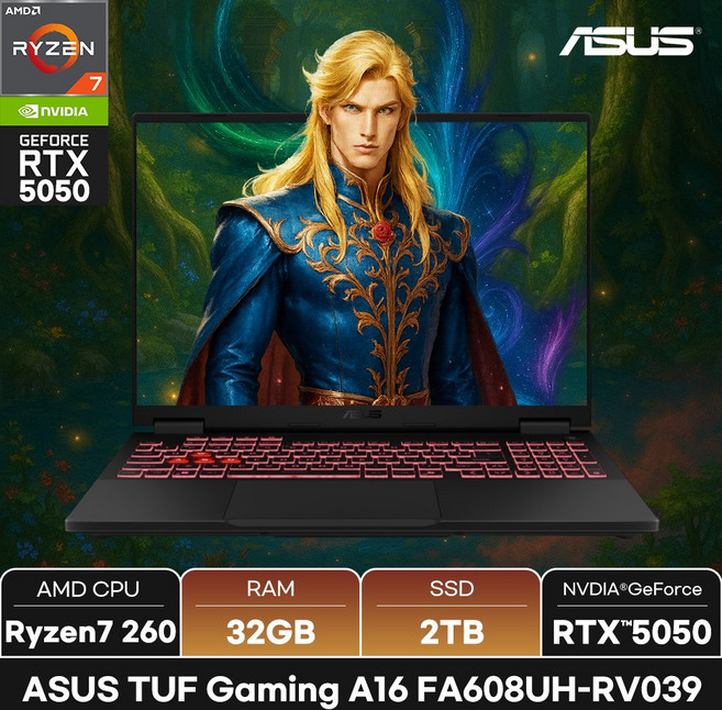 에이수스 2025 TUF 게이밍 노트북 A16 FA608UH-RV039 라이젠7 260 지포스 RTX 5050, WIN11 Home, 32GB, 2TB, 예거 그레이
