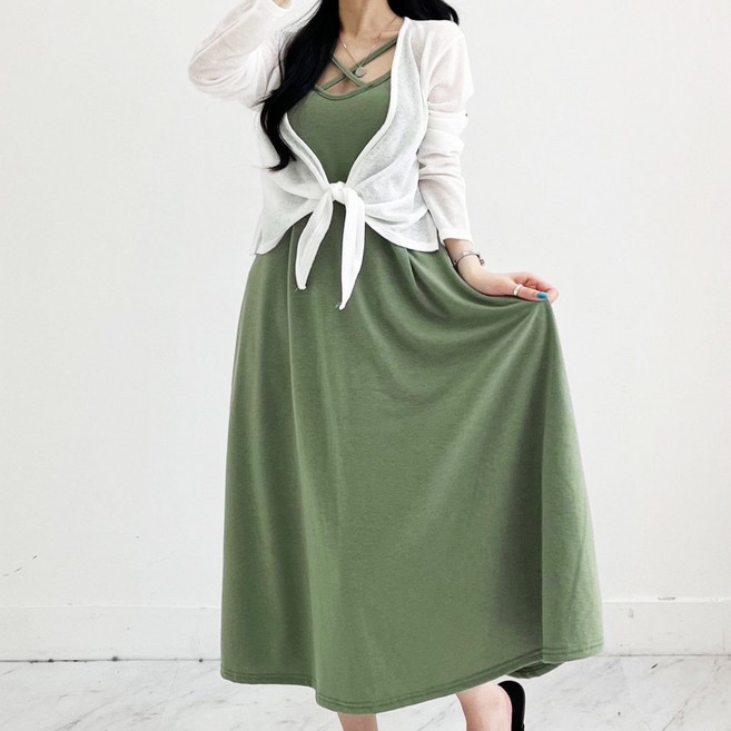 러브포텐 여성 여름 끈나시원피스 앞뒤가능 A라인 찰랑 레이어드 뷔스티에 원피스