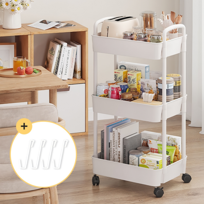 무루어 이동식 틈새 수납 트롤리, 화이트, 3단