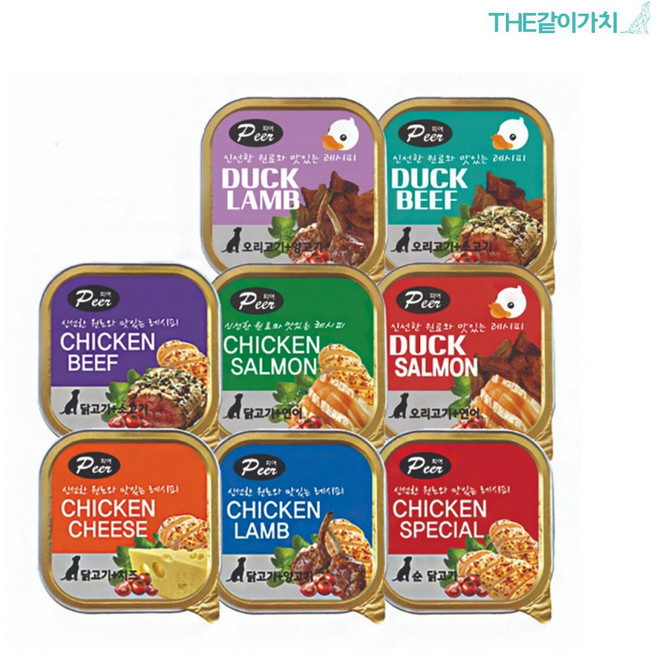 [더같이가치] 강아지 사각캔 6종 100gx10개, 10개, 100g, 닭고기+치즈x10개