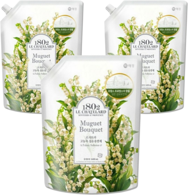 르샤트라1802 고농축 섬유유연제 뮤게부케향 리필, 1.6L, 3개