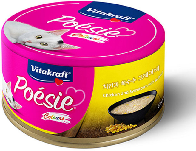 비타크래프트 포에시 컬러스 고양이 주식캔 80g 1박스 (24캔), 치킨과 옥수수 그레이비, 24개