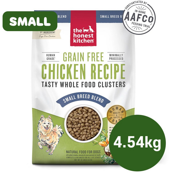 디어니스트키친 클러스터 그레인프리 치킨 스몰브리드 작은알갱이 오븐베이크드 부드러운 말티즈 포메라니안 시츄 노령견 아기 강아지 사료, 4.54kg, 1개, 닭+야채