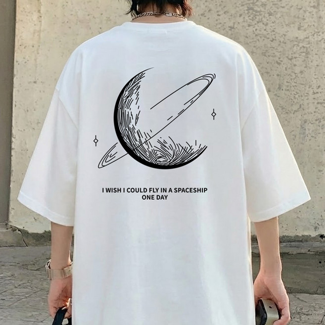 JBOOM 남자 오버핏 반팔티 스페이스 프린트 티셔츠