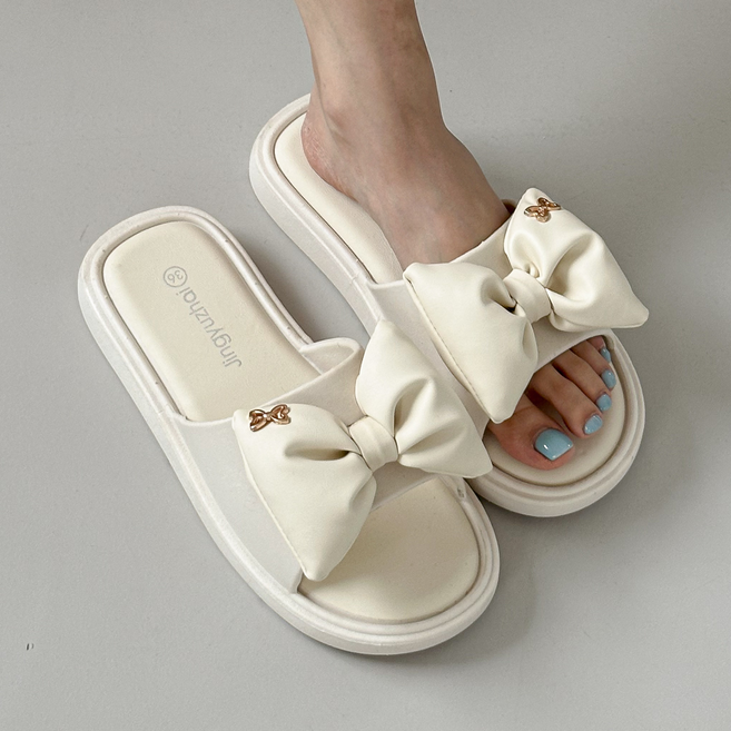 MHJINA 소프트 쿠션 발편한 사무실 통통리본 슬리퍼 2cm