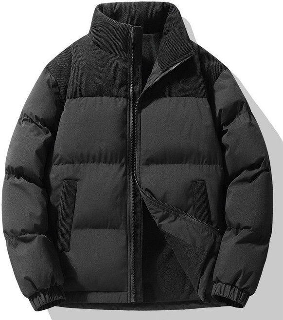 UPPERCUT 남여공용 하이넥 코듀로이 배색 패딩 점퍼