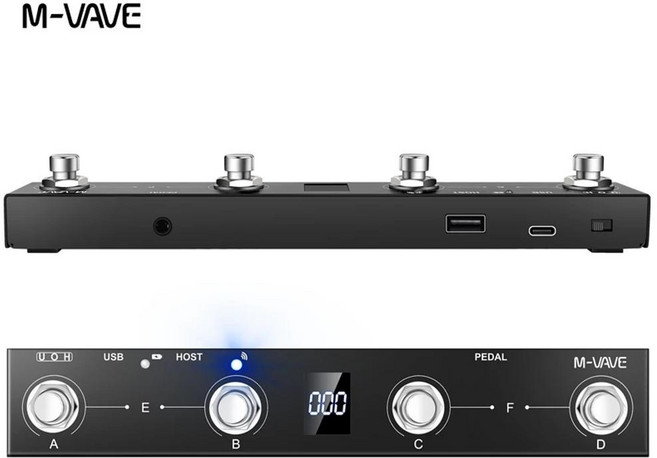 기타이펙터 M-VAVE 초콜릿 플러스 휴대용 무선 MIDI 풋 컨트롤러 - 4버튼 BT 페달 충전식 앱, 1)Chocolate Plus Black, 1개
