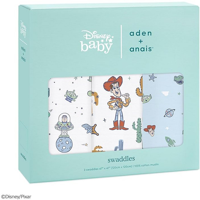 aden + anais 에이든 앤 네이 오쿠루미 3장 세트 디즈니 장난감 이야기 120×120cm 모슬린 코튼 스와돌 신생아 출산 축하 SWADABDASWC30010DI, 상세페이지 참조