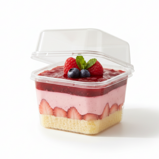 정담 높은뚜껑 정사각 보틀케이크 용기 210ml PET, 100개