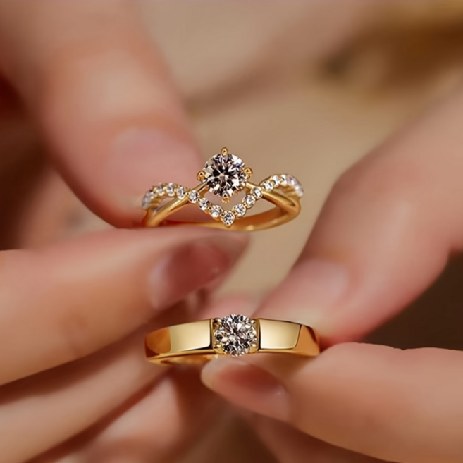 우아한 크라운 디자인 큐빅 커플 반지세트