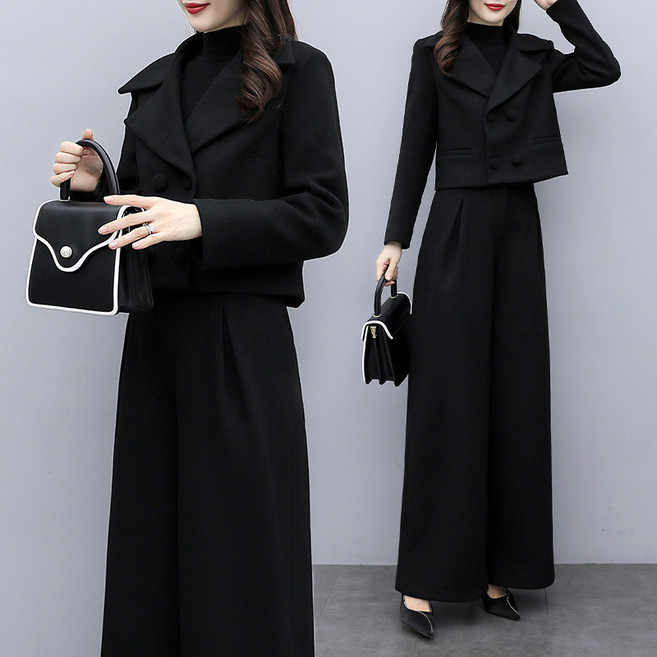 스타일닥터 가을 겨울 모직 투피스 세미 와이드 팬츠+상의 직장인 정장 세트