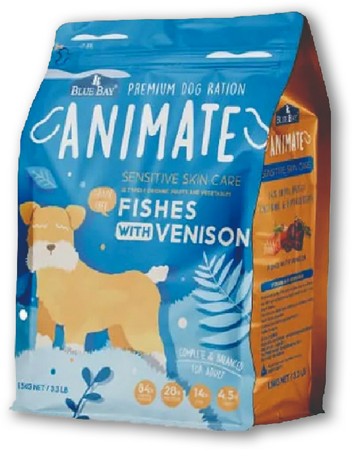 倍力 Blue Bay ANIMATE 無穀狗飼料 海魚鹿肉 煥膚亮毛, 1.5kg, 1個, 綜合魚 (鮭魚、鱈魚、鯖魚)、去骨雞肉、脫水鹿肉