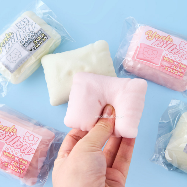 고양이베게스퀴시 쿠션스퀴시 핑크 화이트, 2개