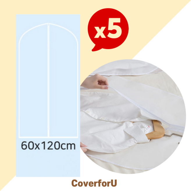커버포유 반투명 부직포 옷커버 지퍼형 특대 초특대, 1세트, 5개입