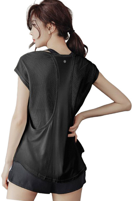 Karsaer 여성요가복상의 반팔 슬림핏 빅사이즈 요가티 러닝복 요가복 땀흡수 복대형 A8150