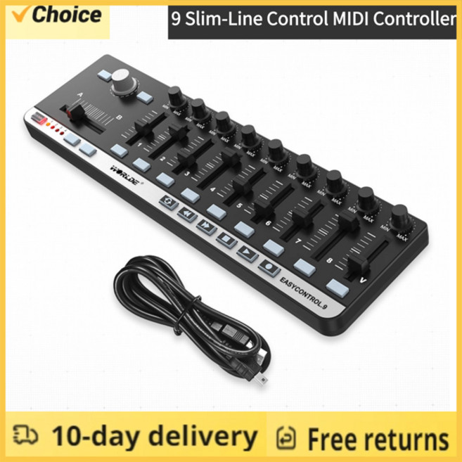 WORLDE EasyControl.9 휴대용 미니 USB 9 슬림 라인 컨트롤 MIDI 컨트롤러, [01] Package, 1개