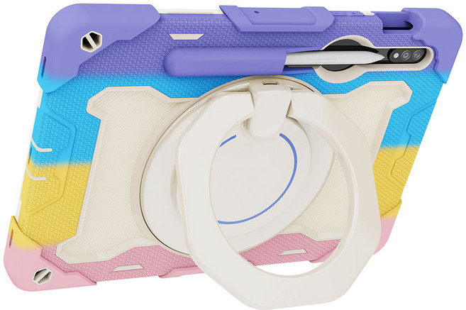 하푼 스탠드 회전 거치 핸들 펜수납 스트랩 케이스, 1개, 레인보우-핑크