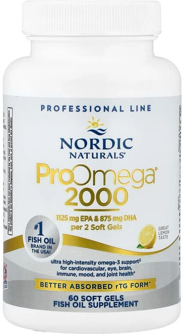 Nordic Naturals ProOmega® 2000 레몬 맛 소프트젤 60정(소프트젤 1정당 1075mg) NOR-12138, 60정, 1개 - 쿠팡