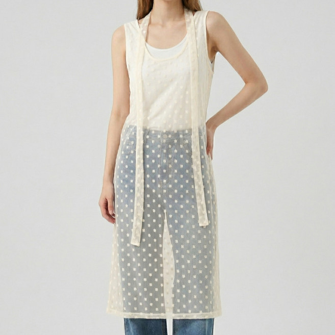 다미타니 스트랩 레이어드 시스루 레이스 롱 원피스 OCZ1029