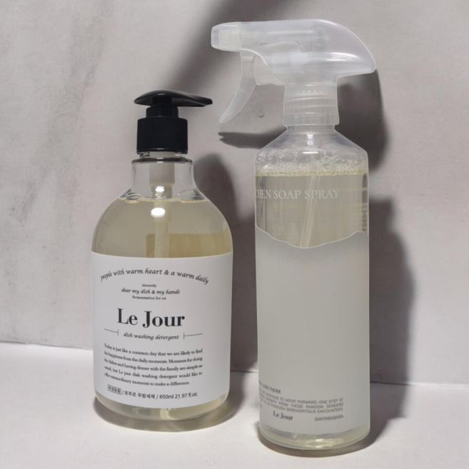 [정품출고] 르주르 맨손 설거지 중성 주방세제 세트(펌프타입 650ml 1개 + 텀블러용 스프레이 500ml 1개 )