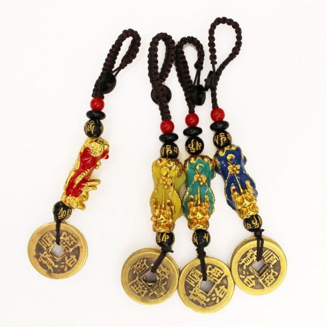 붓다북 재물운 비휴 엽전 열쇠고리 - 용 드래곤 키링 옴마니반메훔, 02 노랑, 1개