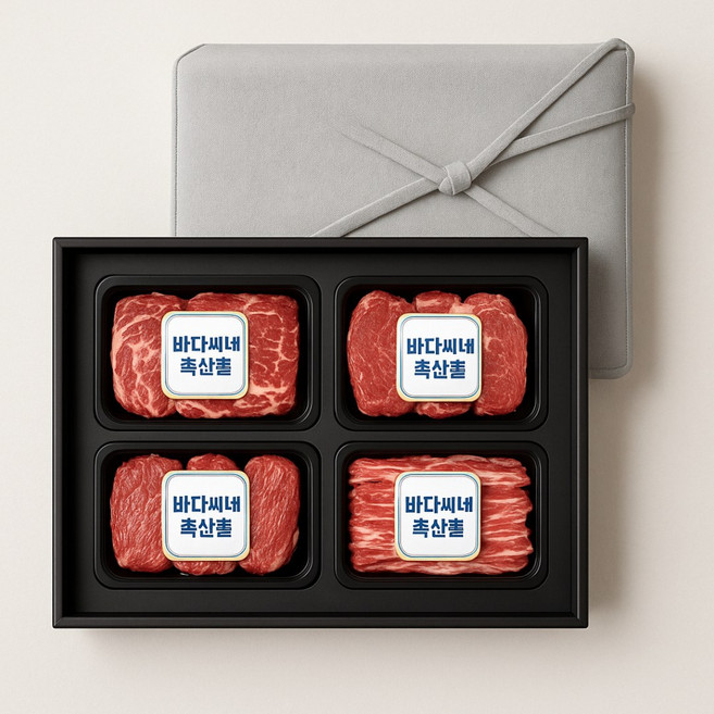 [지함]1+등급 숙성 횡성한우 구이세트 3호(총2.4kg/팩당600g/꽃등심+안심+채끝+특수부위)냉장, 1개