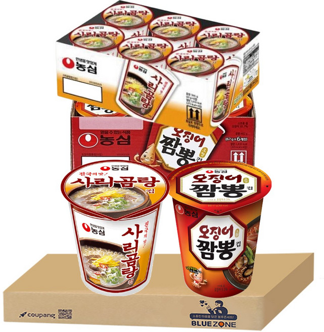 블루존 오징어짬뽕 소컵라면 67g (6입)+사리곰탕 소컵라면 70g (6입)