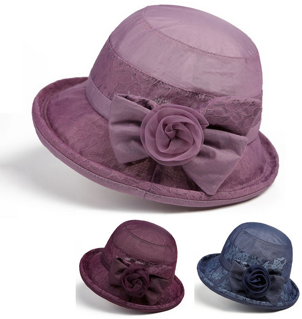 여성 중년모자 선물 할머니 엄마 숏챙 나들이 코사지 버킷햇 중년 벙거지 모자