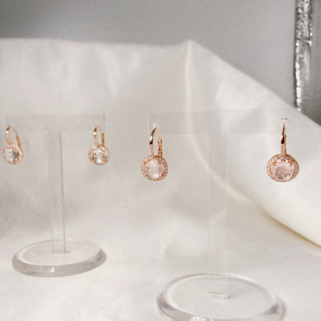 천연석 헤일로 원터치 귀걸이 로즈쿼츠 백수정 레브라도라이트