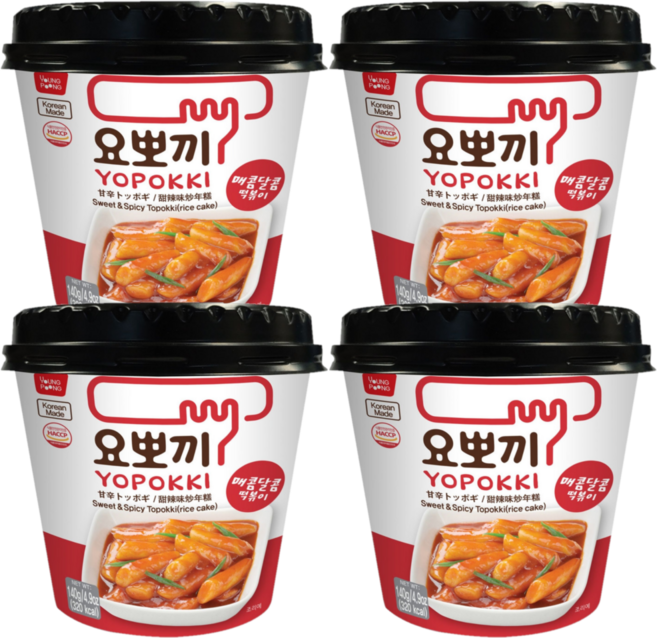 요뽀끼 매콤달콤 떡볶이 컵, 140g, 4개