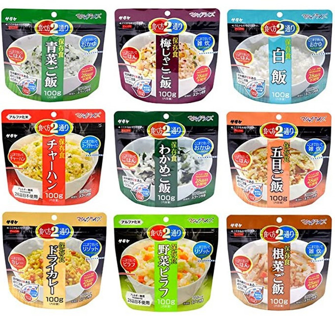 Satake 魔法米飯 5年長效保存 沖泡即食飯 露營登山防災食品 日本製造, 1個, 綜合9種各1包