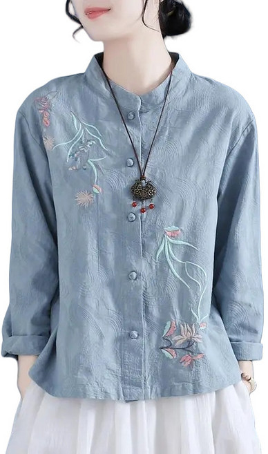 자칠 봄 가을 여성 이중지 라운드넥 문양자수 생활한복 절복 법복 DC-010801