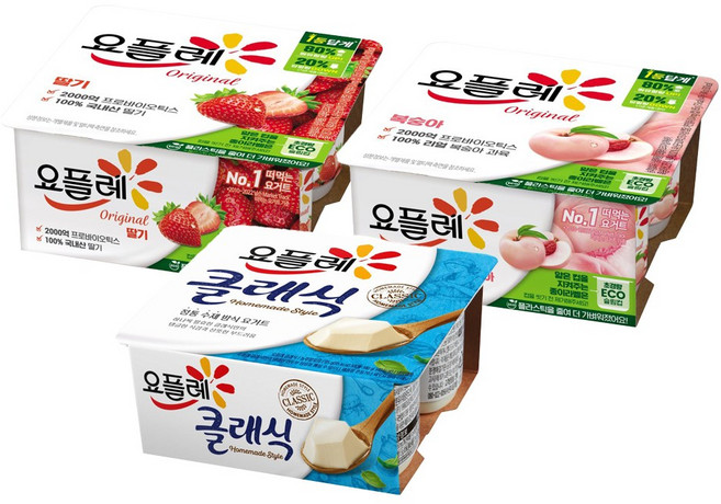 빙그레 요플레(85g) 딸기(4입)1개+복숭아(4입)1개+클래식(4입)1개/냉/무