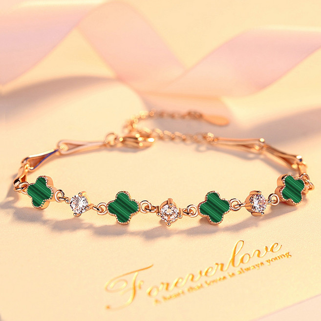 YANGTA 패션 레이디14K 도금피콕 그린.네잎클로버 팔찌