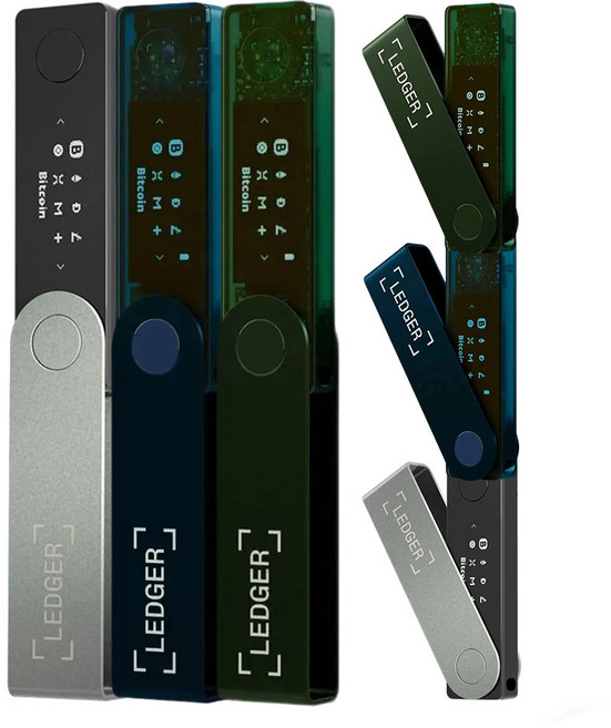 레저 나노 X Ledger Nano X 하드웨어 지갑 공식 정품 암호화폐 저장용 비트코인 콜드 지갑 블루투스 연결 BTC/ETH/BNB/USDT, 1개, 녹색