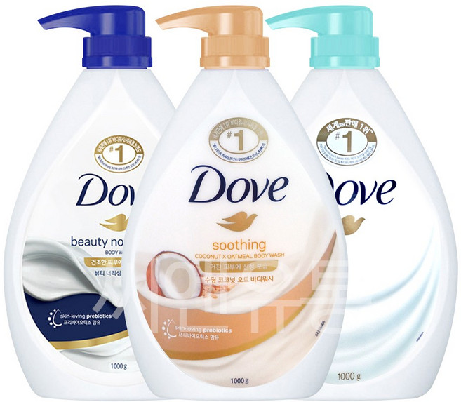 도브 바디워시 1kg 인기향 3종 세트 뷰티 너리싱+센스티브 스킨+ 수딩 코코넛 오트, 3개