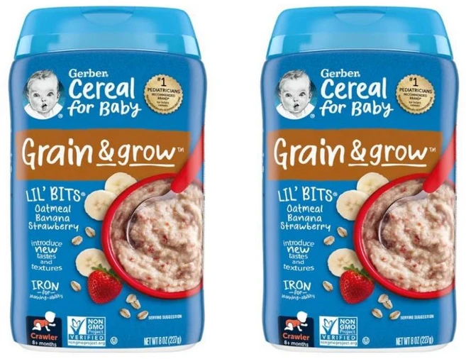 거버 시리얼 오트밀 바나나 딸기 227g 2개, 1개, 거버 릴비츠 시리얼 오트밀 바나나 딸기 227g 2개 - 쿠팡