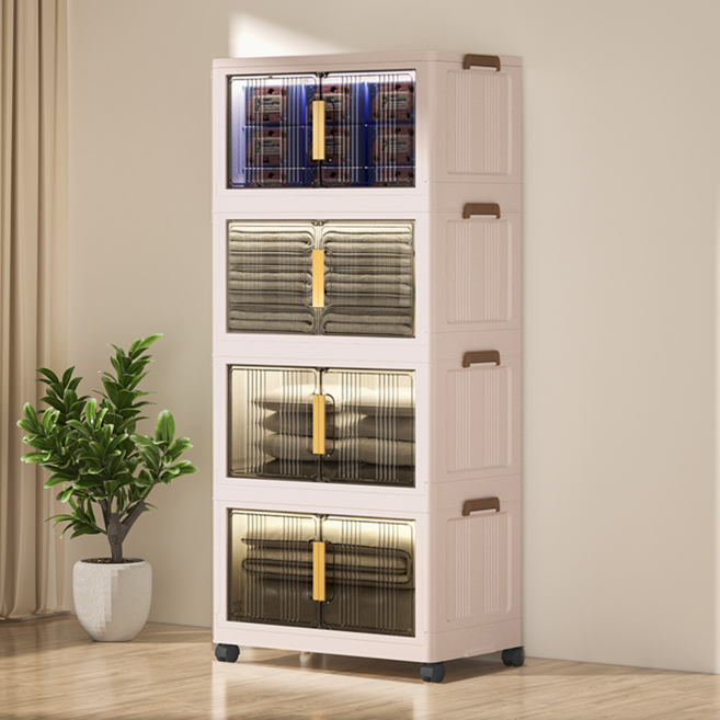 Paradoma 수납장 무설치 접이식 다용도 수납장 양문 이동식 플라스틱 수납장 리빙박스 폴딩 정리함 폴딩박스