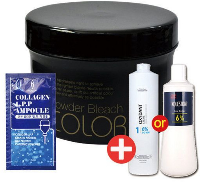 웰코스 탈색약 250g + 산화제 1000ml + 코겐앰플, 웰코스 탈색약 250g + 산화제 1000ml + 코겐, 1