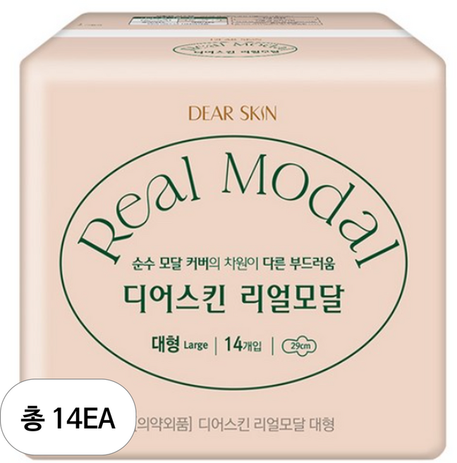 디어스킨 리얼모달 생리대 날개형, 대형, 14개입, 14개