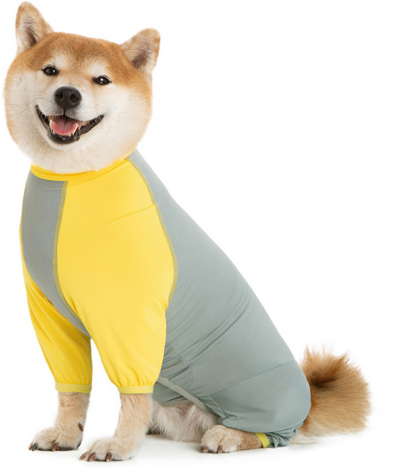 亞馬遜跨境中大型犬春夏秋季包肚拼色冰絲速幹防曬涼涼衣狗狗衣服, 1個, 黃色冰絲